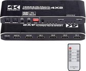 DrPhone HMS HDMI Matrix Switch - 4x2 - 4K @ 60Hz HDMI Splitter 4 in 2 Out met EDID Extractor en IR Ondersteuning 4K HDR, HDMI 2.0b, HDCP 2.2