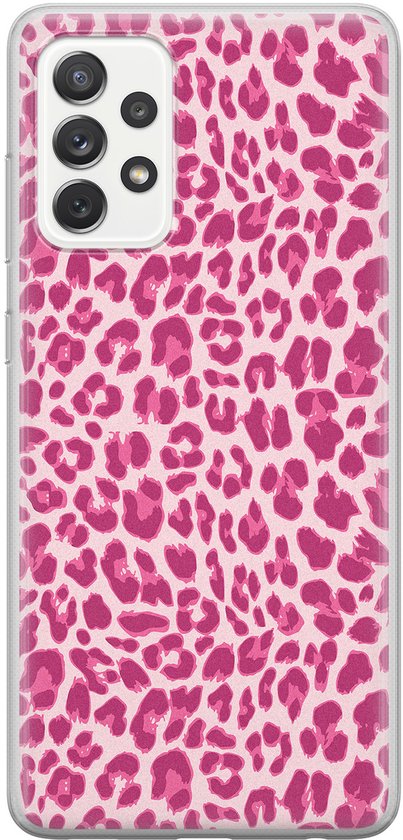 Coque de téléphone rose imprimé léopard, matériau TPU souple, pour Samsung Galaxy A52 5G.