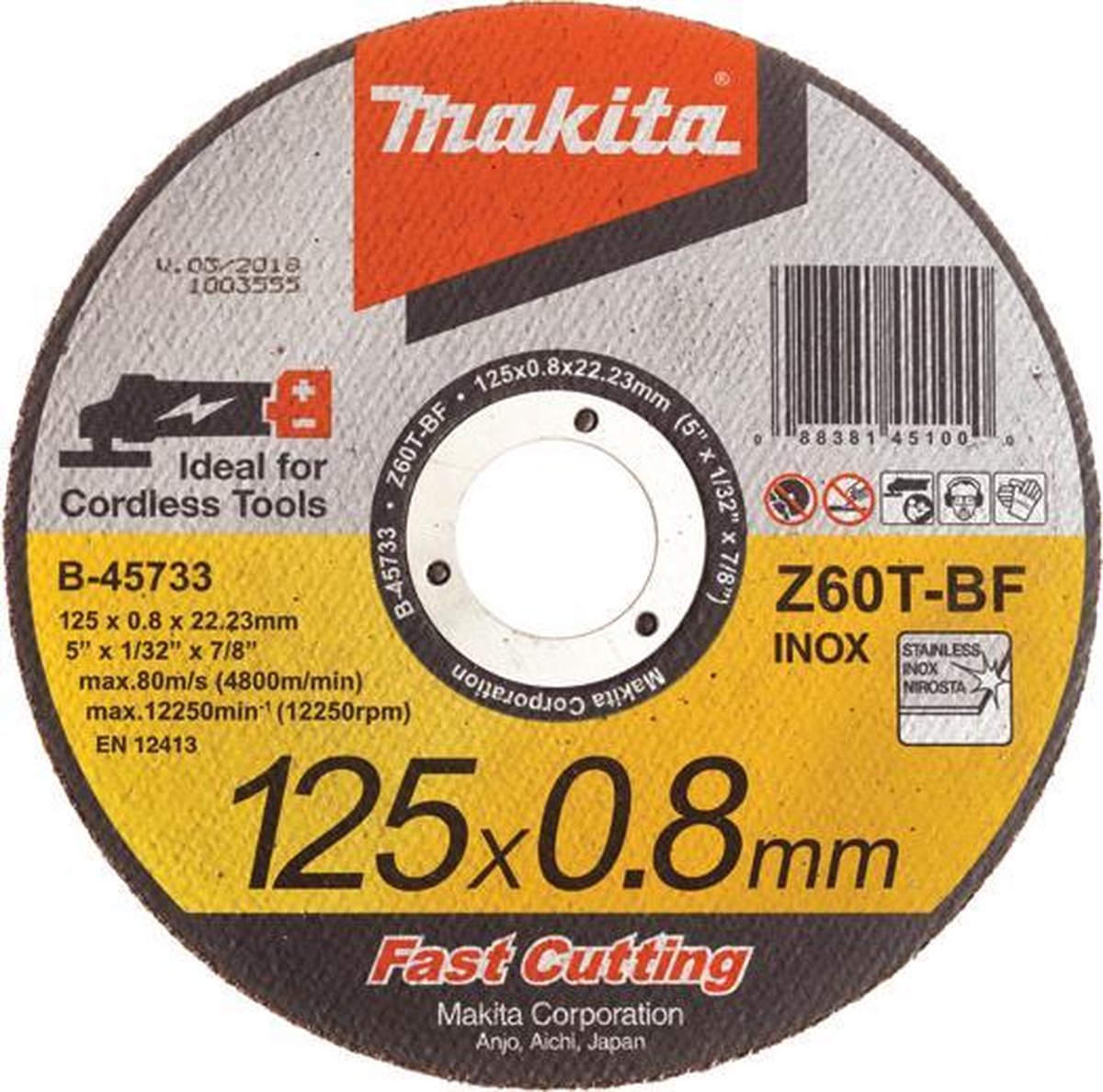 Makita B-45733 Doorslijpschijf - 125 x 22,23 x 0,8mm - RVS - inox - Makita