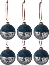 J-line -  Kerstballen fluweel glas blauw-goud 8cm