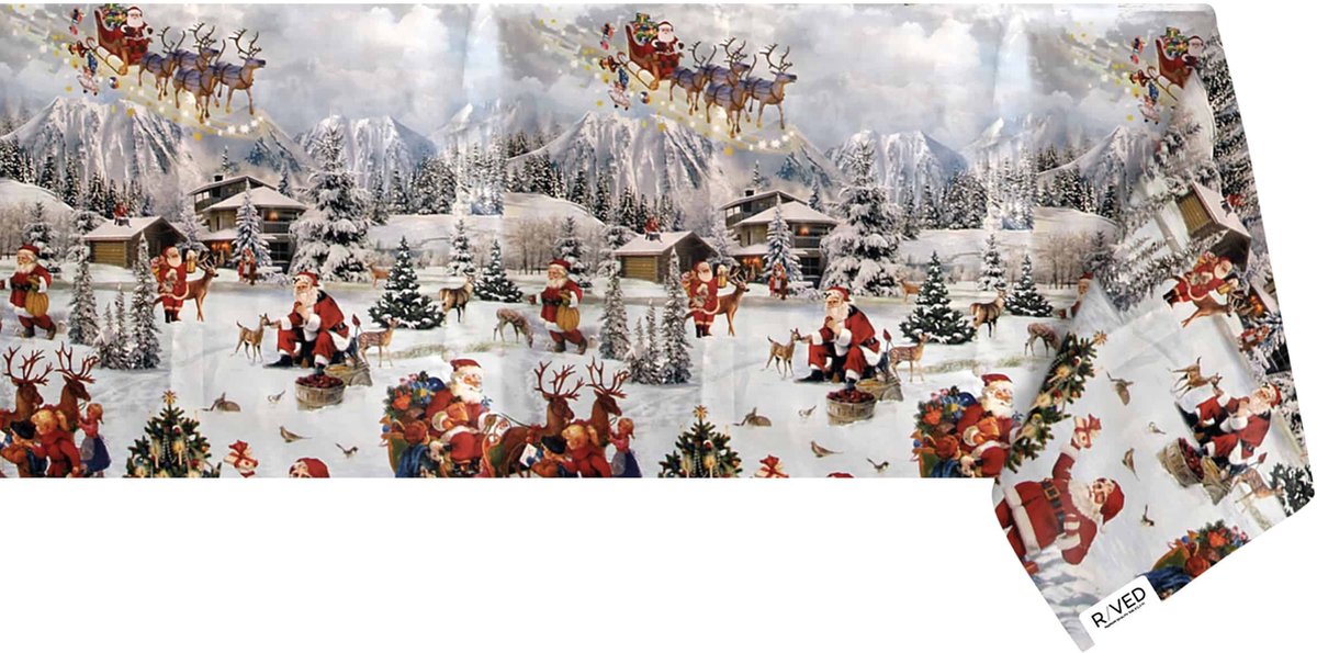 Raved Kerst Tafelzeil - Winter 140 cm x 170 cm - Wit - PVC - Afwasbaar