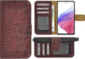 Samsung Galaxy A73 5G Hoesje - Bookcase - Samsung A73 5G Hoesje Book Case Wallet Echt Leer Croco Bordeauxrood Cover