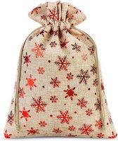 Sacs de Noël Jute - 30 x 40 cm - 1 pièce - Flocons de neige rouges - 100% naturel - Emballage de Noël Décoration de Décorations de Noël Décorations de Noël