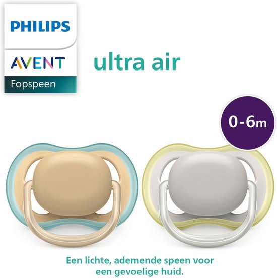 Philips Avent Ultra Air Fopspeen - 0 tot 6 Maanden - 2 Speentjes - Beige/Grijs - SCF085/15 van Philips — afbeelding 5