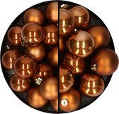 Kerstballen - kunststof - 28x stuks - bruin - 4 en 6 cm