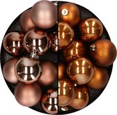 Kunststof kerstballen 6 cm - 24x stuks - bruin tinten