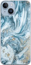 Casimoda® hoesje - Geschikt voor iPhone 14 Plus - Marble Sea - Siliconen/TPU telefoonhoesje - Backcover - Marmer - Blauw