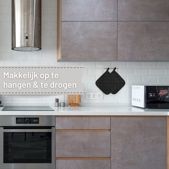 TAVAS Beautiful Zwart Maniques 2 Pièces Résistant à la Chaleur Pot Lapping Set Katoen, Thermolite jusqu'à 220°C