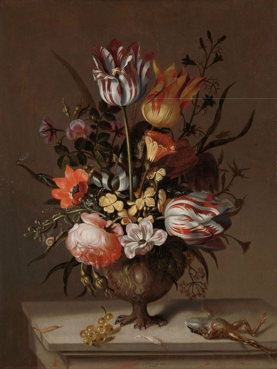 Tableau ancien nature morte vase aux roses signé sans cadre - Décoration