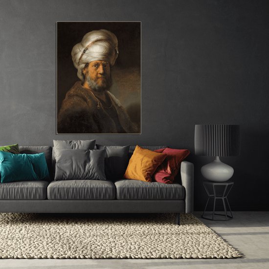 Wanddecoratie / Schilderij / Poster / Doek / Schilderstuk / Muurdecoratie / Fotokunst / Tafereel Man in oosterse kleding - Rembrandt van Rijn gedrukt op Textielposter