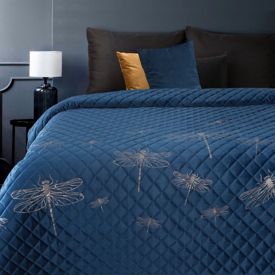 Oneiro’s luxe LORI Beddensprei Blauw - 220x240 cm – bedsprei 2 persoons - beige – beddengoed – slaapkamer – spreien – dekens – wonen – slapen