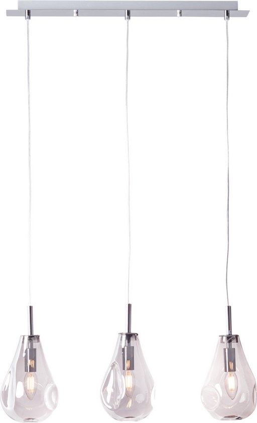 BRILLIANT lamp, Drops hanglamp 3-vlams rookglas / chroom, glas / metaal, 3x D45, E14, 25W, droplampen (niet inbegrepen), A++