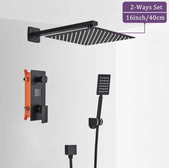 MEILLEUR CHOIX : Ensemble de douche SaniSupreme® New York Premium de Luxe LCD 16 pouces | Douche pluie 40 cm carrée 2 voies encastrable noir