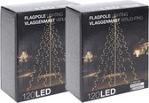 Kerstverlichting - Vlaggenmast - 2 stuks - 120 LED's - Hoogte: 200 cm - Warm wit