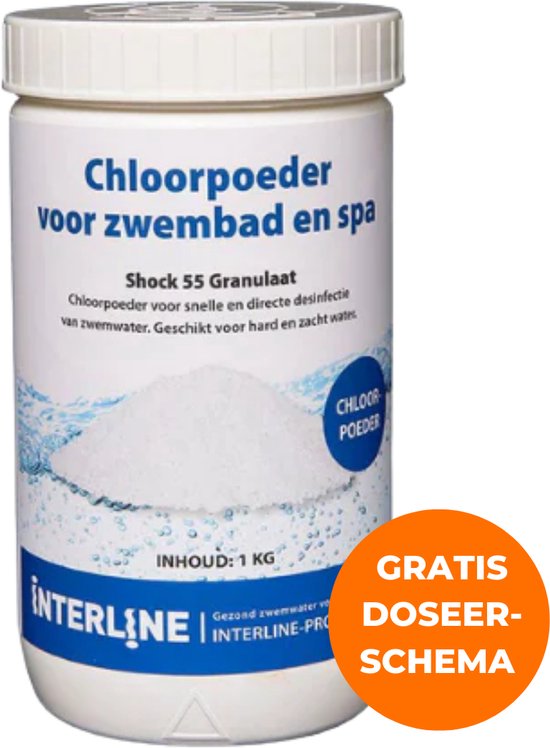 Interline Chloorshock 1 kg - Inclusief doseerschema - Chloorgranulaat voor zwembad - Chloorshock - Chloorgranulaat voor kleine en middelgrote zwembaden