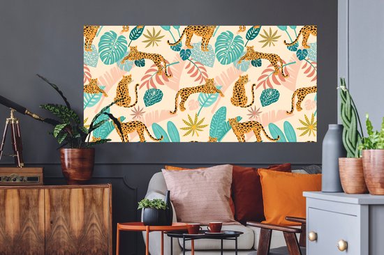 Muurstickers - Sticker Folie - Bladeren - Luipaard - Waterverf - Meisjes - Kinderen - Roze - Kids - 160x80 cm - Plakfolie - Muurstickers Kinderkamer - Zelfklevend Behang - Zelfklevend behangpapier - Stickerfolie