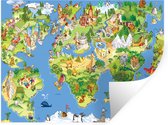 Muursticker kinderkamer - Deurdecoratie meisjes - Wereldkaart - Kinderen - Natuur - Dieren - Blauw - Groen - 120x90 cm - Wanddecoratie jongenskamer - Kamer decoratie - Zelfklevend behangpapier - Stickerfolie