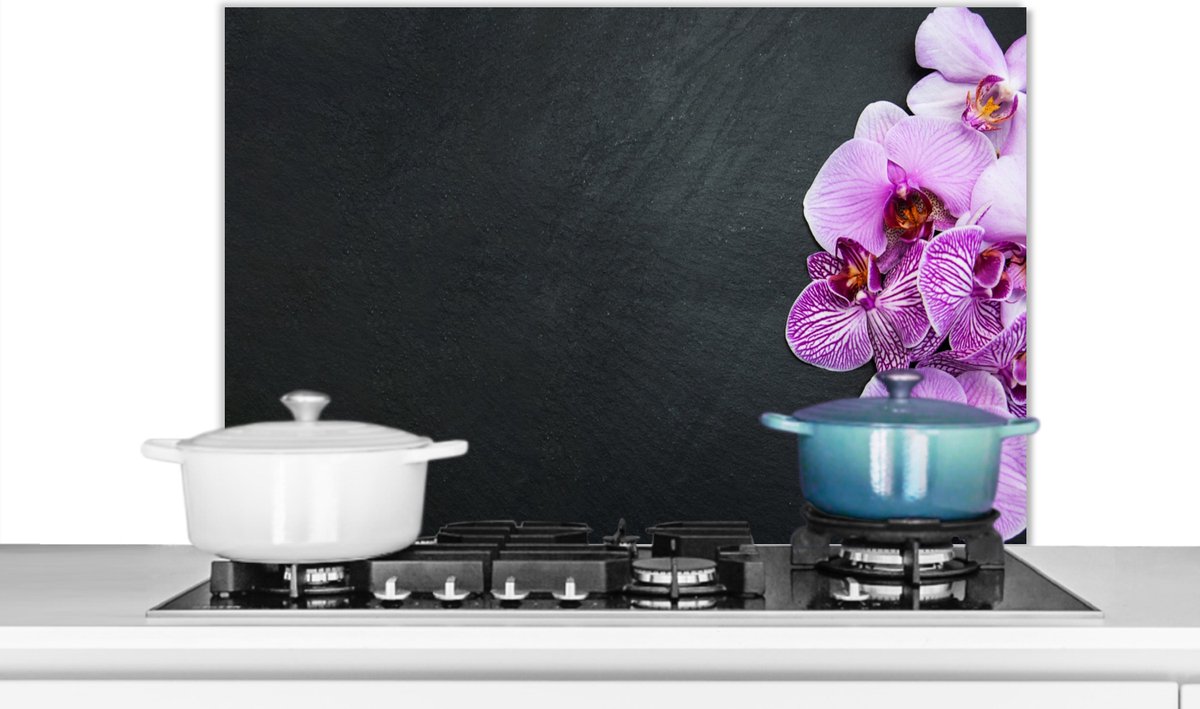 Spatscherm keuken - Bloemen - Orchidee - Paars - Tak - Spatscherm - Spatwand - 80x55 cm