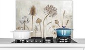 Spatscherm keuken 90x60 cm - Kookplaat achterwand Bloemen - Waterverf - Stilleven - Bruin - Vintage - Muurbeschermer - Spatwand fornuis - Hoogwaardig aluminium - Alternatief voor spatscherm van glas