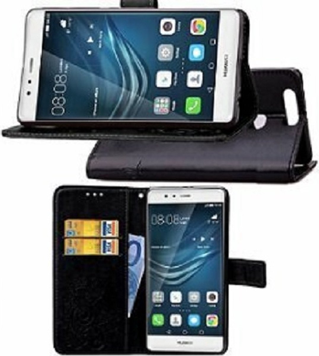 Huawei P9 PLUS 5.5 Hoesje Met Pasjeshouder Bookcase Zwart