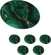 Onderzetters voor glazen - Rond - Gold - Groen - Agaat steen - Geode - Marmer - 10x10 cm - Glasonderzetters - 6 stuks