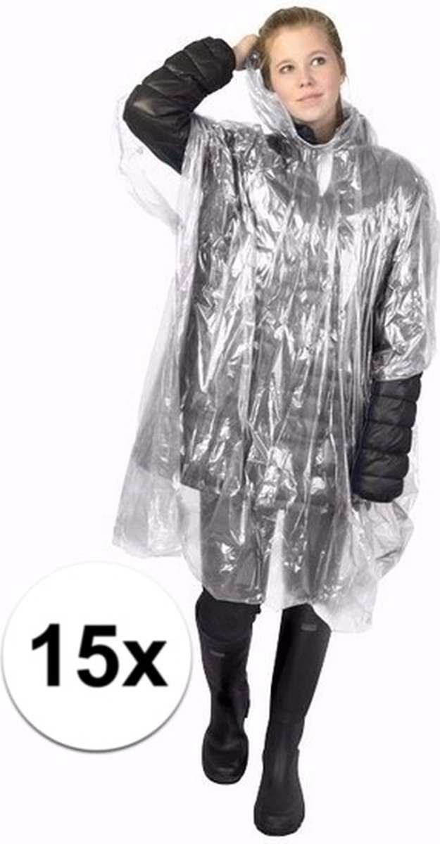 15x Wegwerp regenponcho wit - Wegwerp poncho voor volwassenen - Merkloos