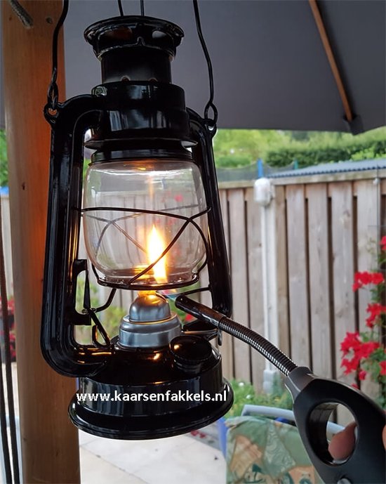 Olielamp/stormlantaarn zwart 11,7 x 15,7 x 24 cm - Camping / tuin lantaarn voor lampenolie - Fancy Flames