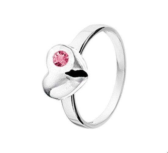 Ring Hart En Strass Zilver. Schattig zilveren hart ring van 6.4mm breed uitgevoerd met roze strass.