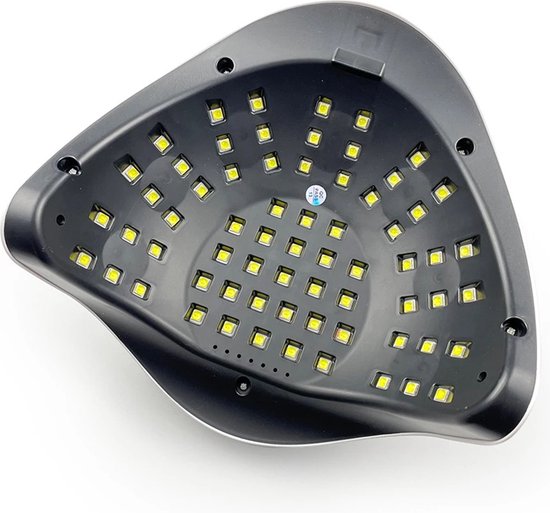 Bovenaanzicht van de binnenkant van een witte SUN X11 MAX UV LED nagellamp, met 66 gele LED's.