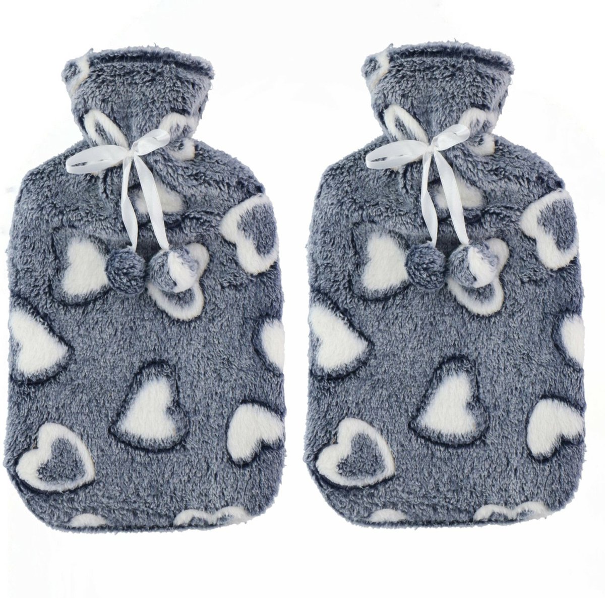 Goedkoopste Kruik - 2 stuks - fleece hoes - hartjes print grijs - 2 liter