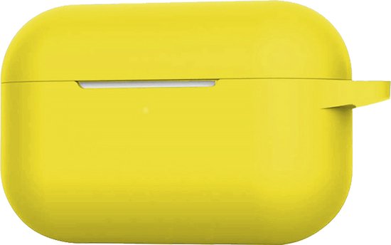 Gele siliconen case voor AirPods Pro, gesloten.