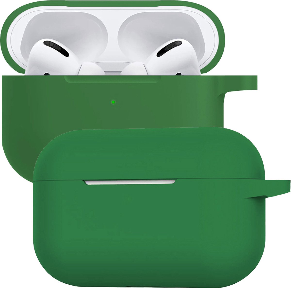 Case - Geschikt voor Apple Airpods Pro - Siliconen Hoes met Clip - Silicone Hoesje Cover - Donkergroen