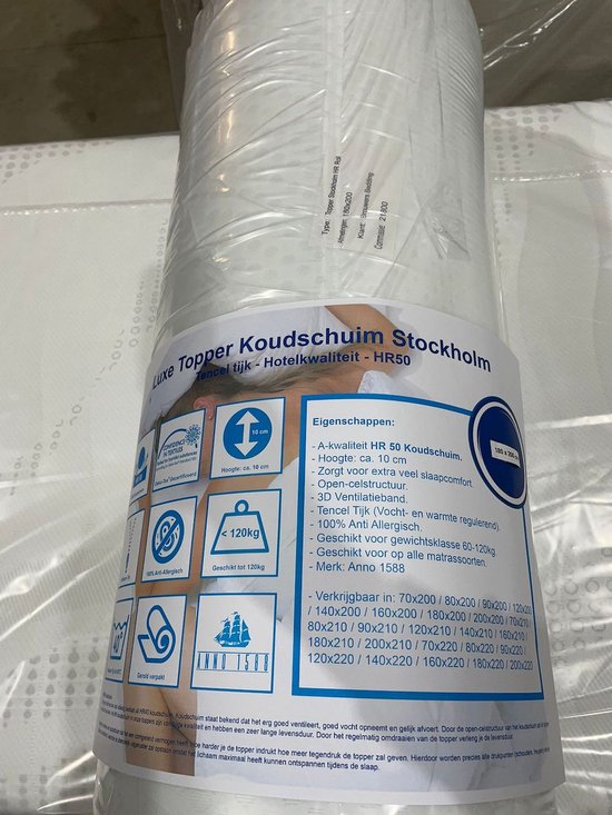 Luxe Topper Cold Foam - Housse en Bamboe - Qualité hôtelière - HR50 - 180x200