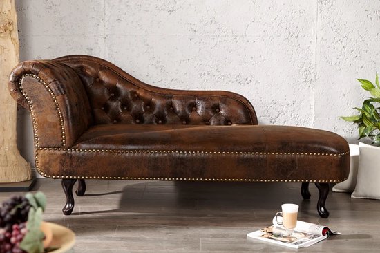 Chesterfield Récamière / chaise longue 170cm marron antique avec boutonnière et rivets