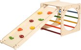 KateHaa Houten Activiteiten Kubus met Klimwand Regenboog - Klimrek - Houten Montessori Speelgoed