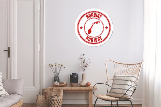 Illustration d'un timbre rouge de Norvège Sticker mural cercle mural 50x50 cm / cercle papier peint / cercle mural / cercle vivant - autocollant & coupe ronde