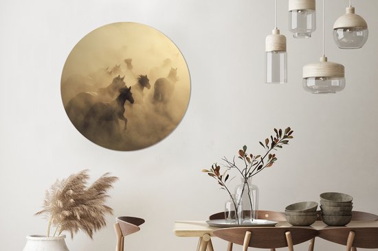 Papier peint Cercle - Paarden - Sable - Groupe - 100x100 cm XXL