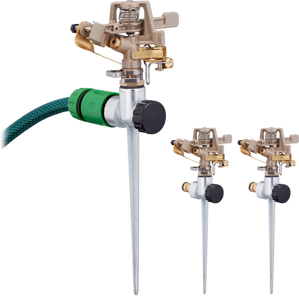 Relaxdays 3x tuinsproeier pulserend - sproeier tuin - roterende sprinkler - gazonsproeier
