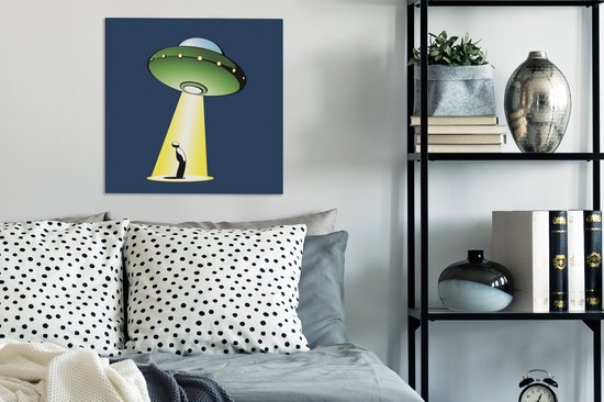Une illustration d'un OVNI inspectant une personne toile 50x50 cm - Tirage photo sur toile (Décoration murale salon / chambre)