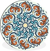 Motif carré avec un mandala noir avec orange et bleu sur fond clair Cercle mural aluminium - ⌀ 60 cm - tableau rond - tirage photo sur aluminium / dibond / cercle mural / cercle vivant / cercle jardin (décoration murale)