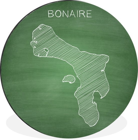 WallCircle - Wandcirkel - Muurcirkel - Een illustratie van Bonaire op een krijtbord - Aluminium - Dibond - ⌀ 30 cm - Binnen en Buiten