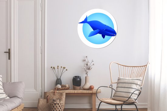 illustration d'une baleine bleue sur fond bleu Cercle mural aluminium ⌀ 60 cm - impression photo sur cercle mural / cercle vivant / cercle de jardin (décoration murale)