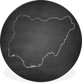 WallCircle - Wandcirkel - Muurcirkel - Zwart-wit illustratie van Nigeria op een krijtbord - Aluminium - Dibond - ⌀ 120 cm - Binnen en Buiten XXL