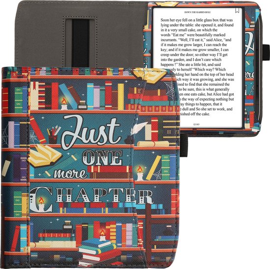 kwmobile flip cover geschikt voor Pocketbook Era / Era Color - Hoes met handgreep en voorvak voor e-reader - Book case in meerkleurig - bibliotheek design van Merkloos — afbeelding 4
