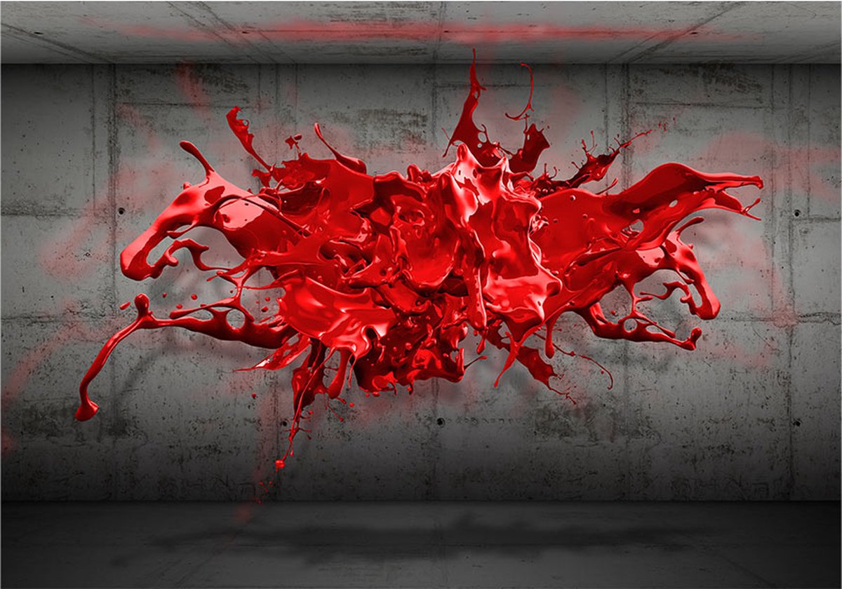 Fotobehangkoning - Behang - Vliesbehang - Fotobehang Rode Verf 3D - Red Ink Blot - 400 x 280 cm