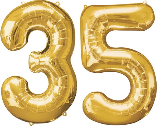 Versiering 35 Jaar Ballon Cijfer 35 Verjaardag Versiering Folie Helium Ballonnen Feest Versiering XL Formaat Goud - 86Cm