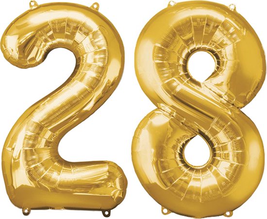 Versiering 28 Jaar Ballon Cijfer 28 Verjaardag Versiering Folie Helium Ballonnen Feest Versiering XL Formaat Goud - 86Cm