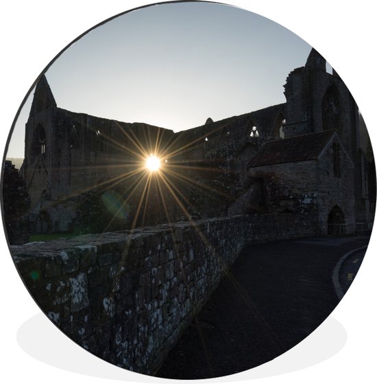 WallCircle - Wandcirkel - Muurcirkel - Zon door de gaten van Tintern Abbey in Wales - Aluminium - Dibond - ⌀ 90 cm - Binnen en Buiten