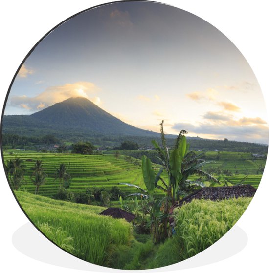Wandcirkel - Aluminium - Rijstvelden en Vulkanen in Indonesië - ⌀