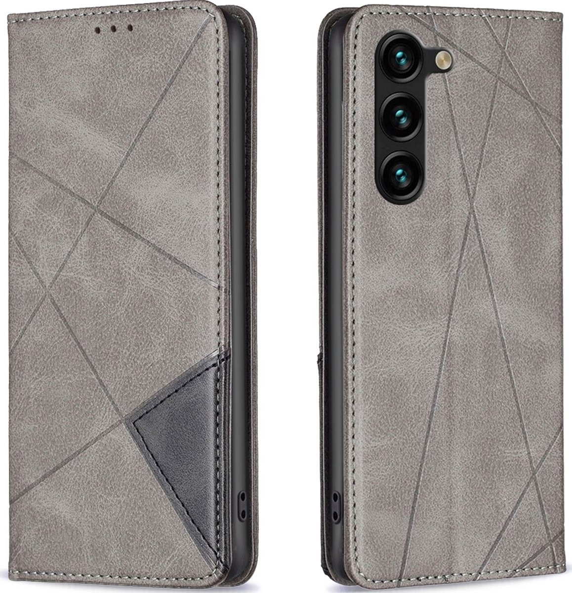 Mobigear Telefoonhoesje geschikt voor Samsung Galaxy S23 Plus Hoesje | Mobigear Rhombus Slim Bookcase | Pasjeshouder voor 2 Pasjes | Telefoonhoesje voor Pinpas / OV Kaart / Rijbewijs - Grijs